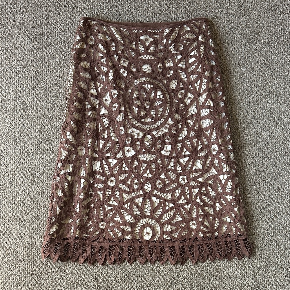 Chic Brown Lace A-Line Skirt